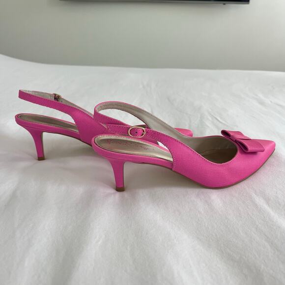 Lilly Pulitzer New in Box Kat Kitten Heel in Pop Pink Slingback Bow Heels Size 8 - Picture 7 of 8